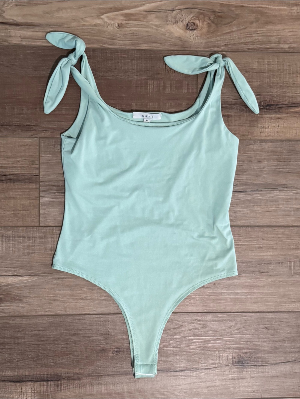 gaze Mint Green Scoop-Neck Bodysuit With Shoulder Ties